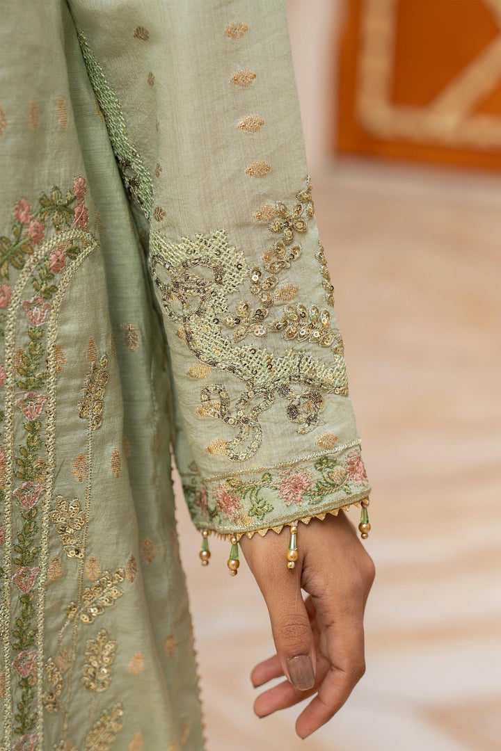 3 Piece Pistachio Green Zari Jacquard Suit Pret - AR-3672 - ARFARIWAJ