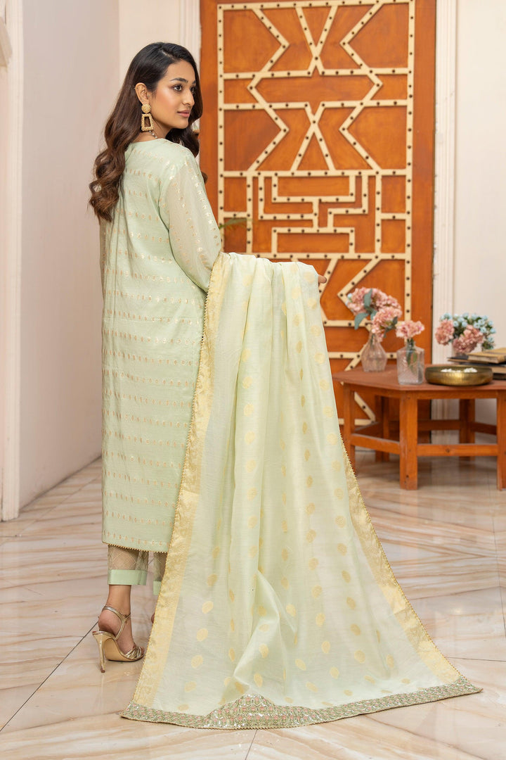 3 Piece Pistachio Green Zari Jacquard Suit Pret - AR-3672 - ARFARIWAJ