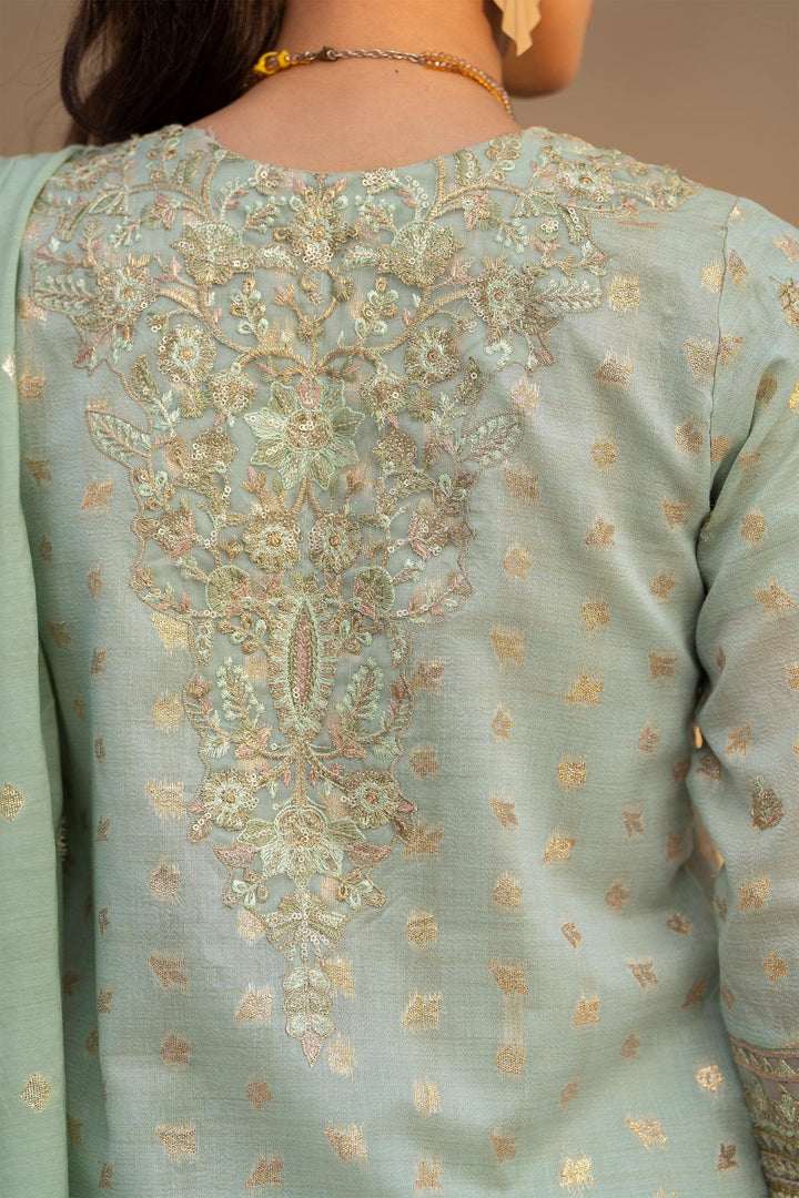 3 Piece Pistachio Zari Jacquard Suit Pret - AR-3384 - ARFARIWAJ