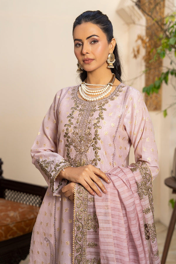3 Piece Purple Zari Jacquard Suit Pret - AR-3675 - ARFARIWAJ