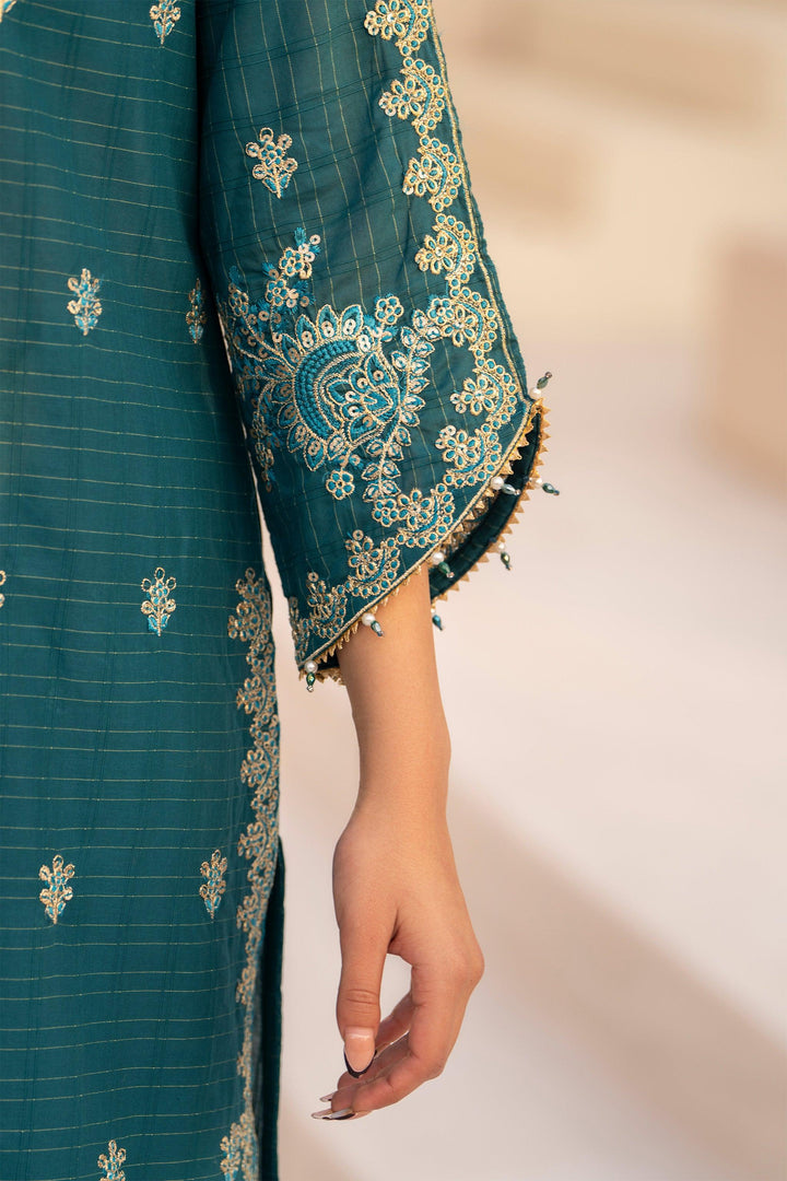 3 Piece Teal Blue Grid Lawn Suit Pret - AR-3616 - ARFARIWAJ