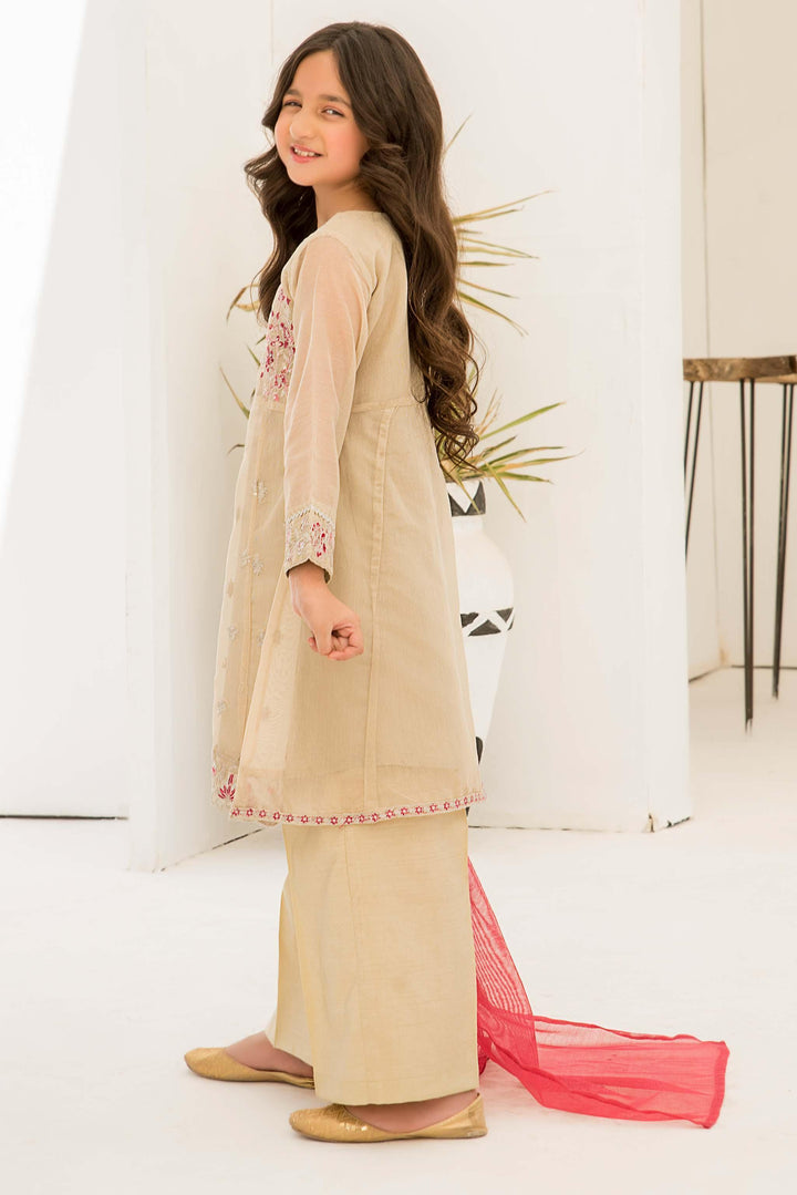 3 piece Beige Organza Suit Kids - K-559 - ARFARIWAJ
