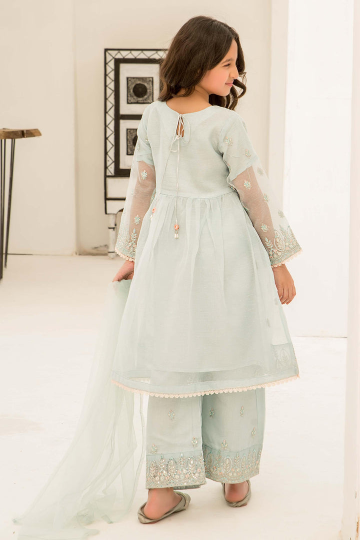 3 piece Mint Green Zari Net Suit Kids - K-575 - ARFARIWAJ