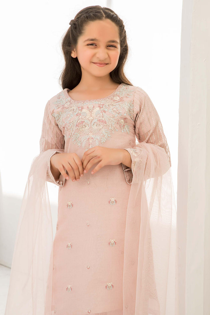 3 piece Pink Zari Net Suit Kids - K-572 - ARFARIWAJ