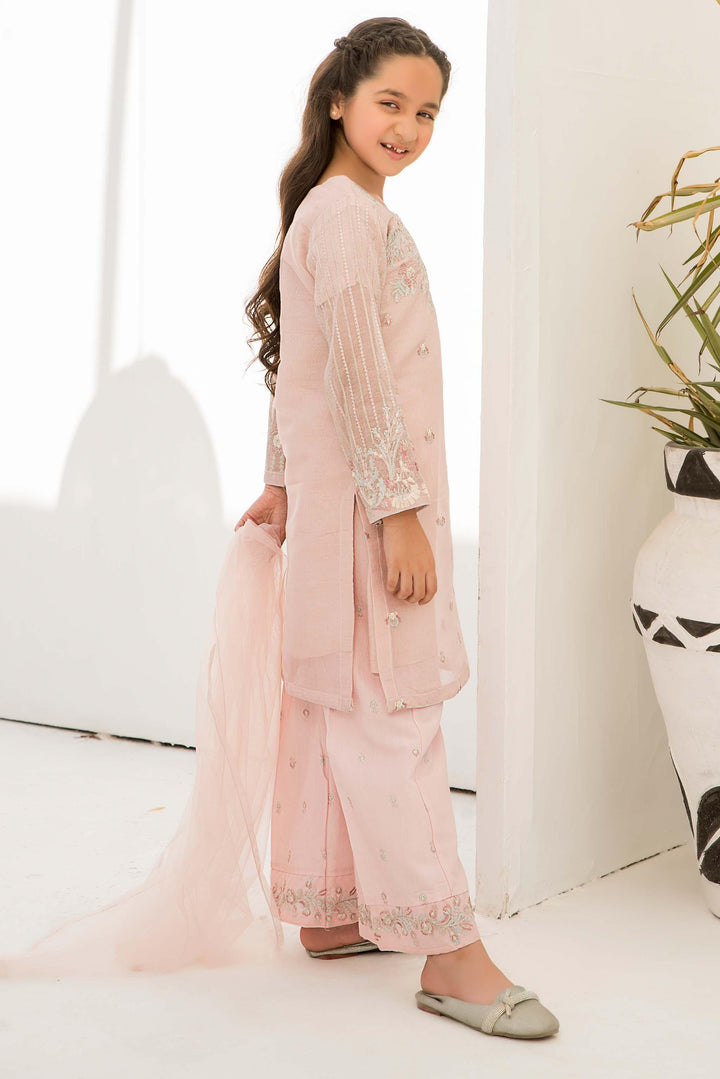 3 piece Pink Zari Net Suit Kids - K-572 - ARFARIWAJ