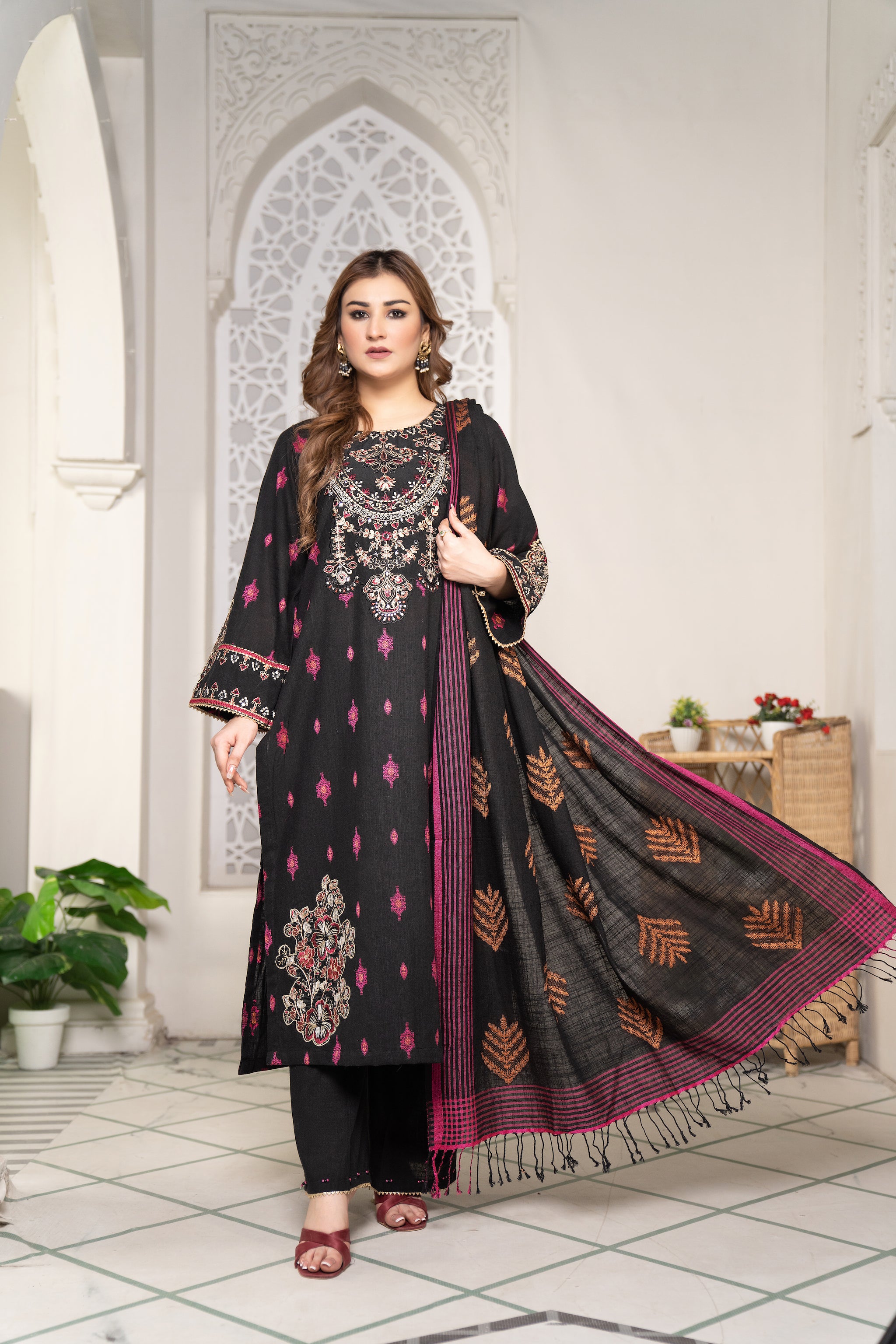 3 Piece Jacquard Khaddar Suit-Embroidered (Pret) Winter 23 by Arfa Riwaj