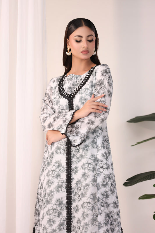 2 Piece Printed Lawn Suit Pret - AR-3347-Charcoal - ARFARIWAJ