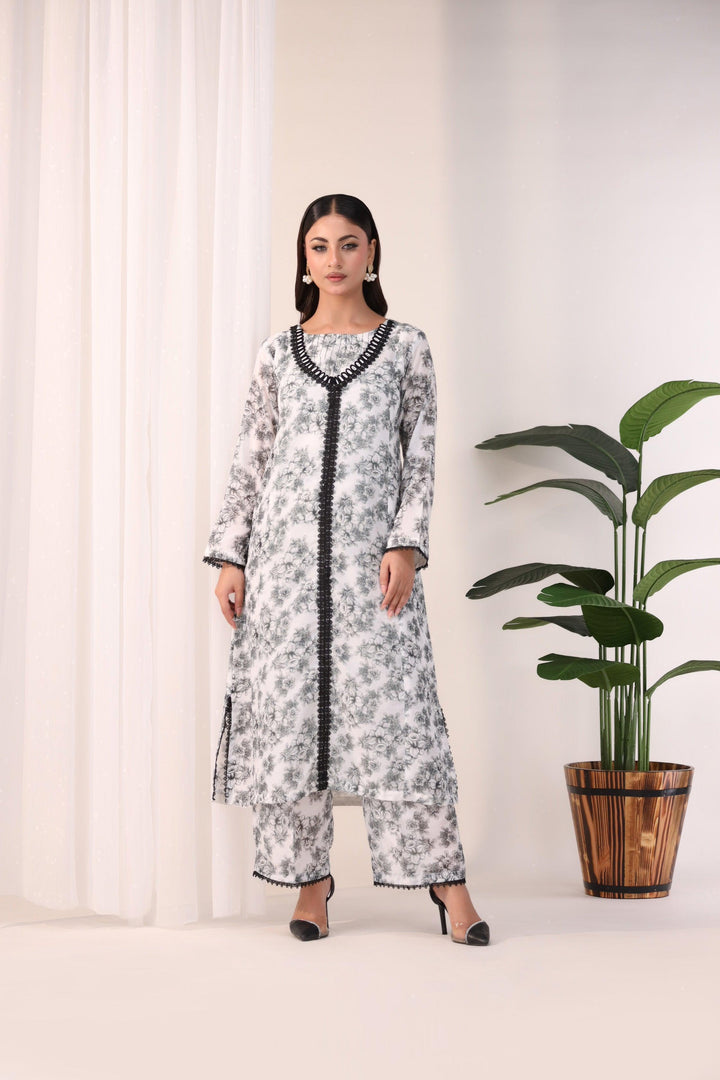 2 Piece Printed Lawn Suit Pret - AR-3347-Charcoal - ARFARIWAJ