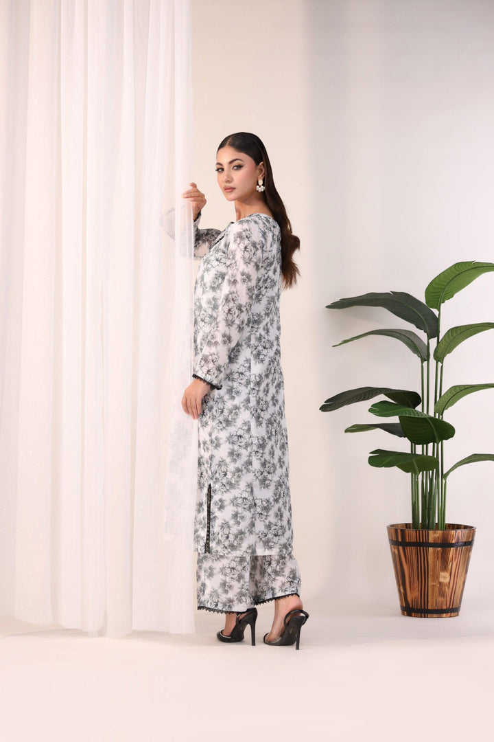 2 Piece Printed Lawn Suit Pret - AR-3347-Charcoal - ARFARIWAJ