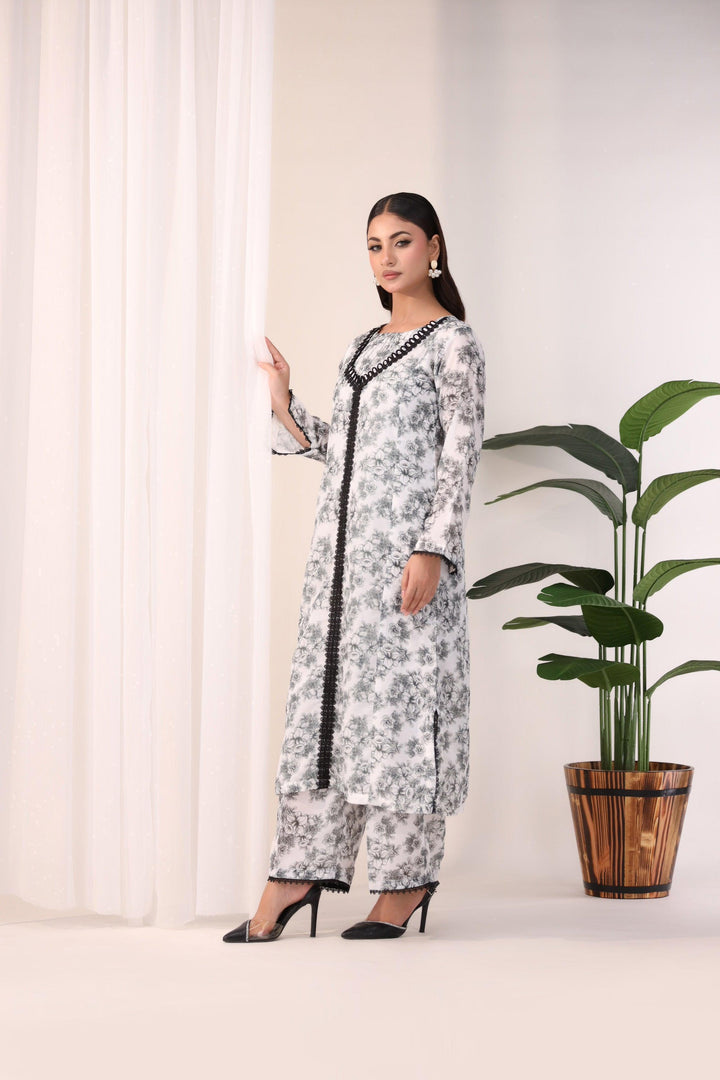 2 Piece Printed Lawn Suit Pret - AR-3347-Charcoal - ARFARIWAJ