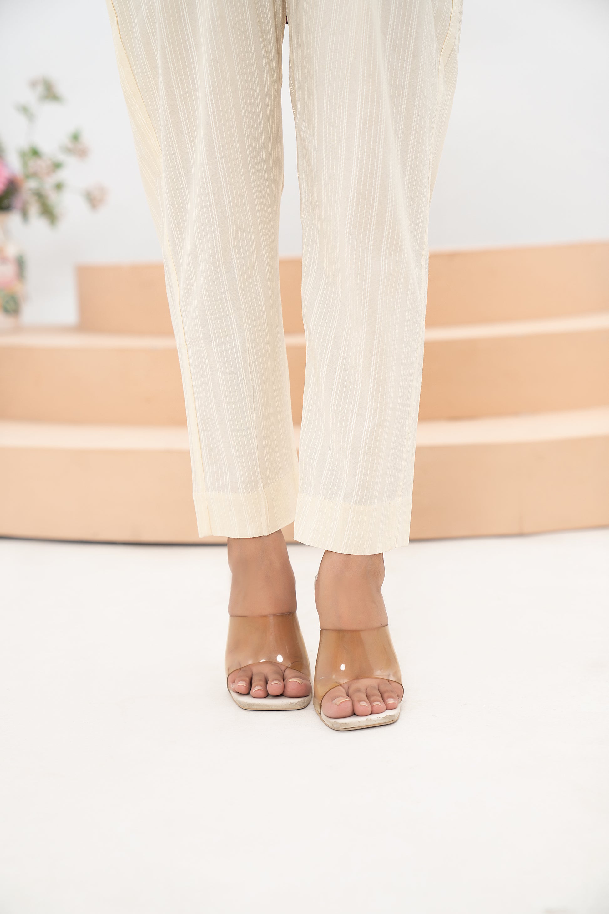 Doria Cambric Trouser - AR-DT-Dew Drop(Off White) - ARFARIWAJ