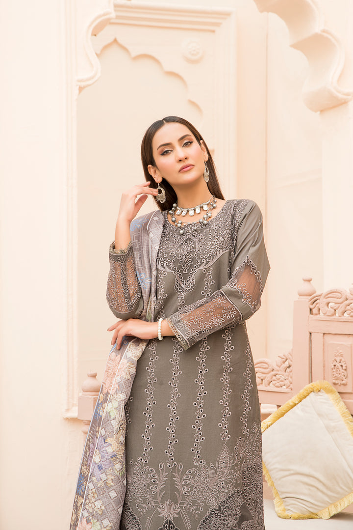 3 Piece Premium Chikenkari-Embroidered Stitched Suit Summer 24' Eid Edit 1 by arfa riwaj