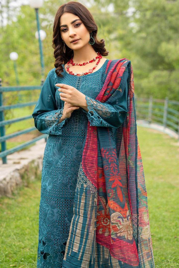 3 Piece Embroidered Doriya Suit Luxury Pret - AR-3259-Kashimiri Neelum - ARFARIWAJ