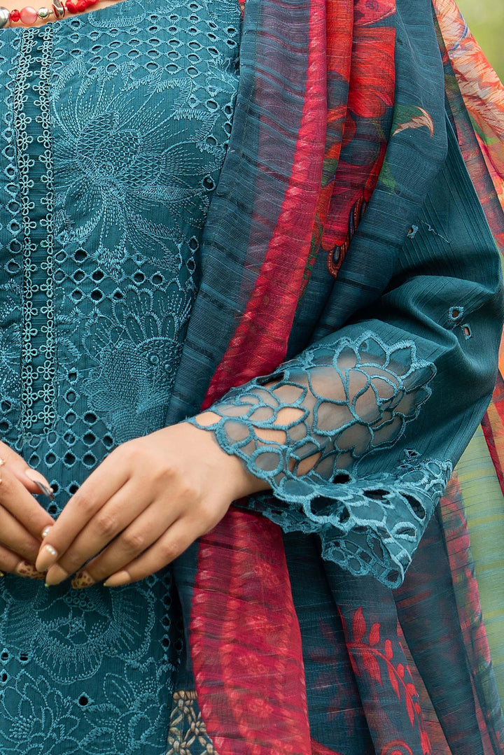 3 Piece Embroidered Doriya Suit Luxury Pret - AR-3259-Kashimiri Neelum - ARFARIWAJ
