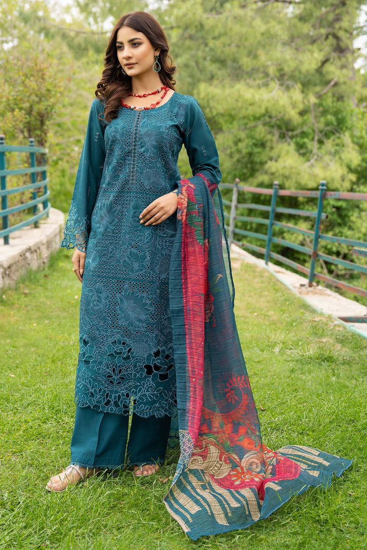 3 Piece Embroidered Doriya Suit Luxury Pret - AR-3259-Kashimiri Neelum - ARFARIWAJ