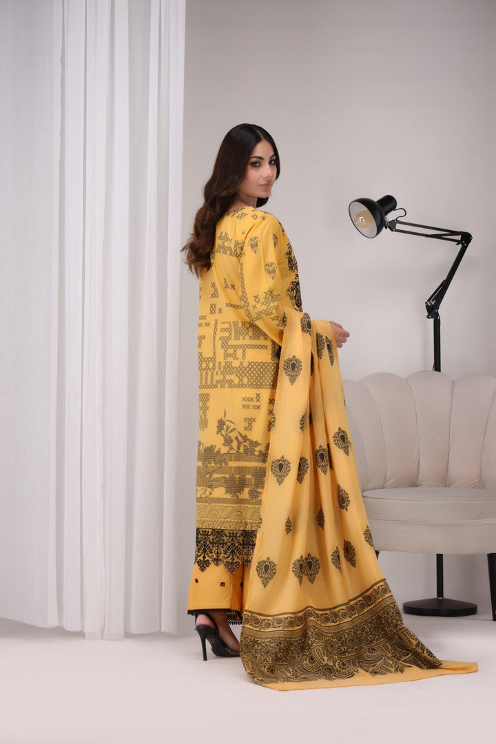 Yellow 3 Piece Cotton Suit Luxury Pret - AR-3187-kysari - ARFARIWAJ
