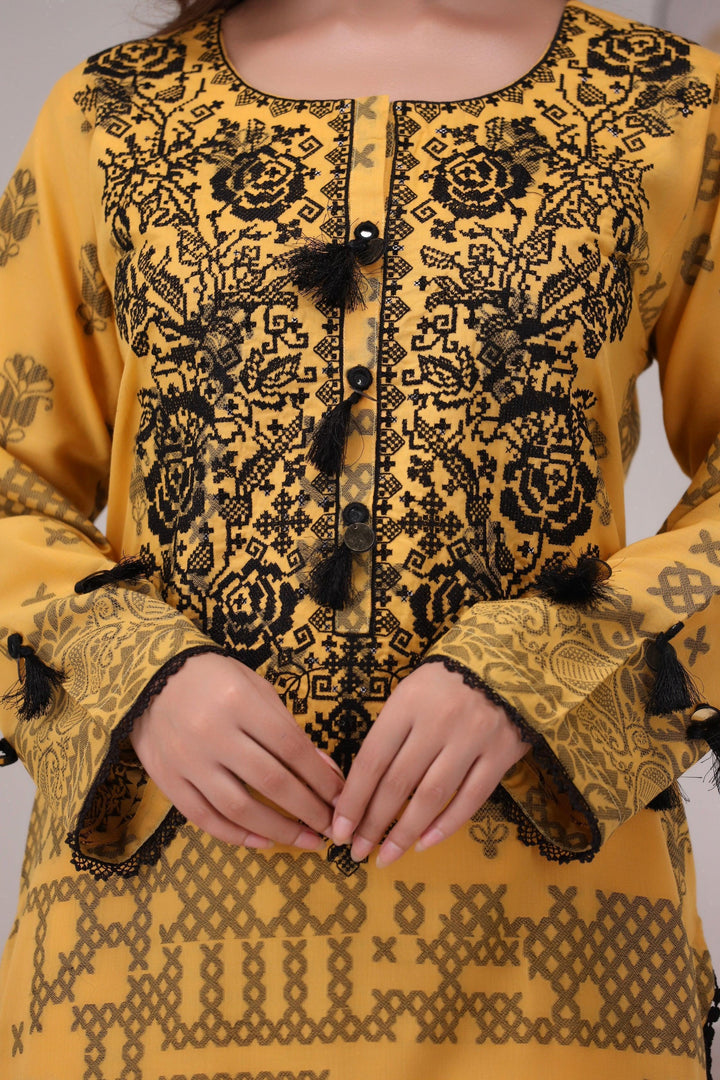 Yellow 3 Piece Cotton Suit Luxury Pret - AR-3187-kysari - ARFARIWAJ