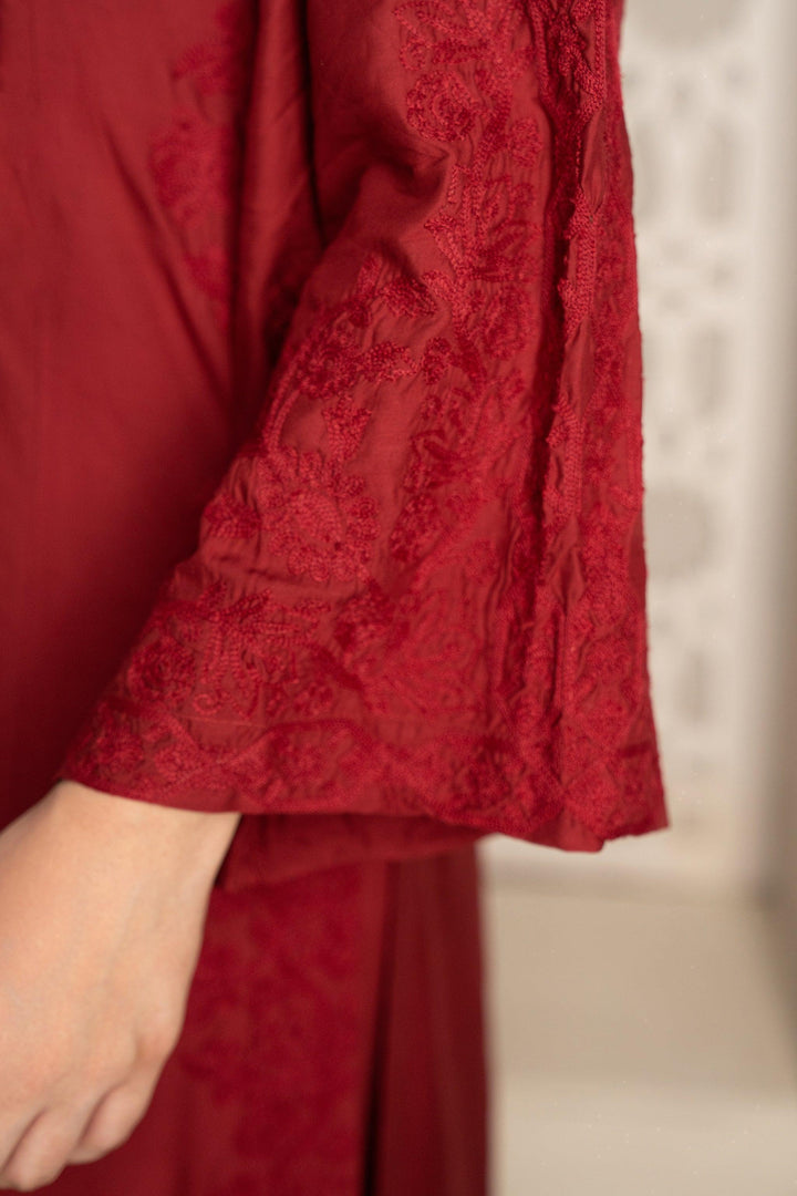 3 Piece Cotton Suit Luxury Pret - AR-3016-Maroon Sheesh - ARFARIWAJ