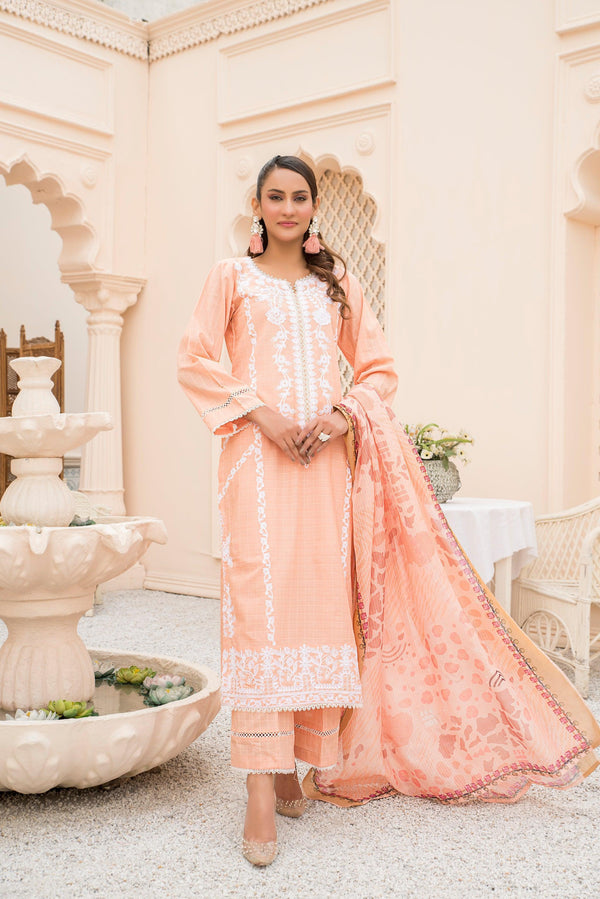 Peach 3 Piece Doria Lawn Suit Luxury Pret - AR-3144 P - ARFARIWAJ
