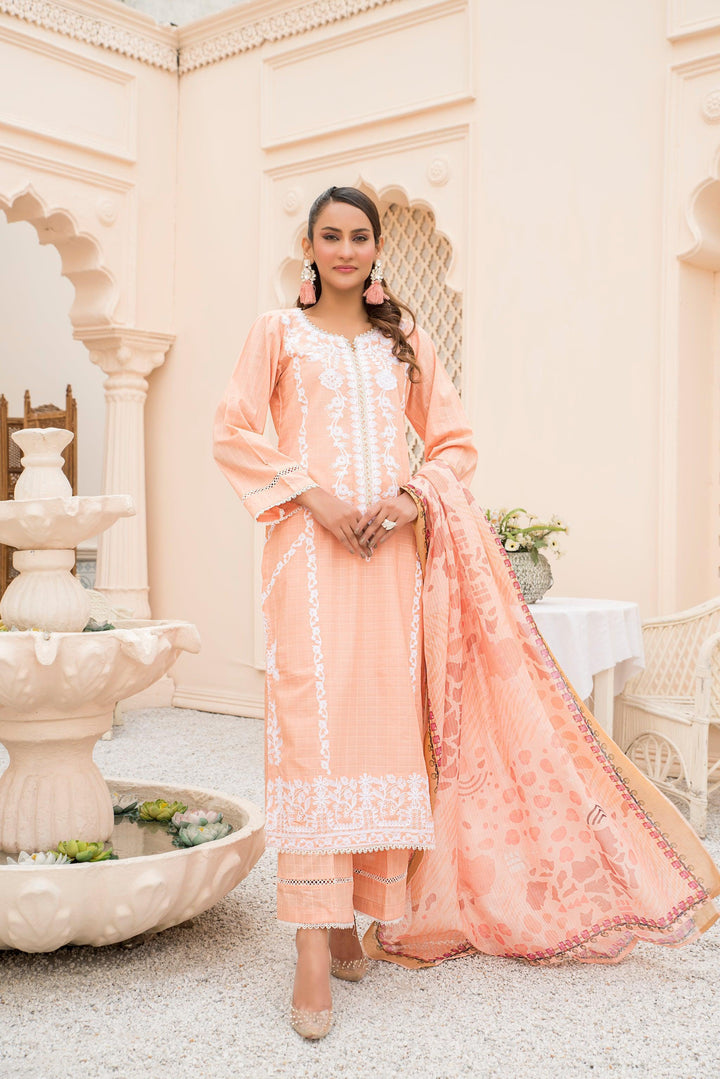 Peach 3 Piece Doria Lawn Suit Luxury Pret - AR-3144 P - ARFARIWAJ