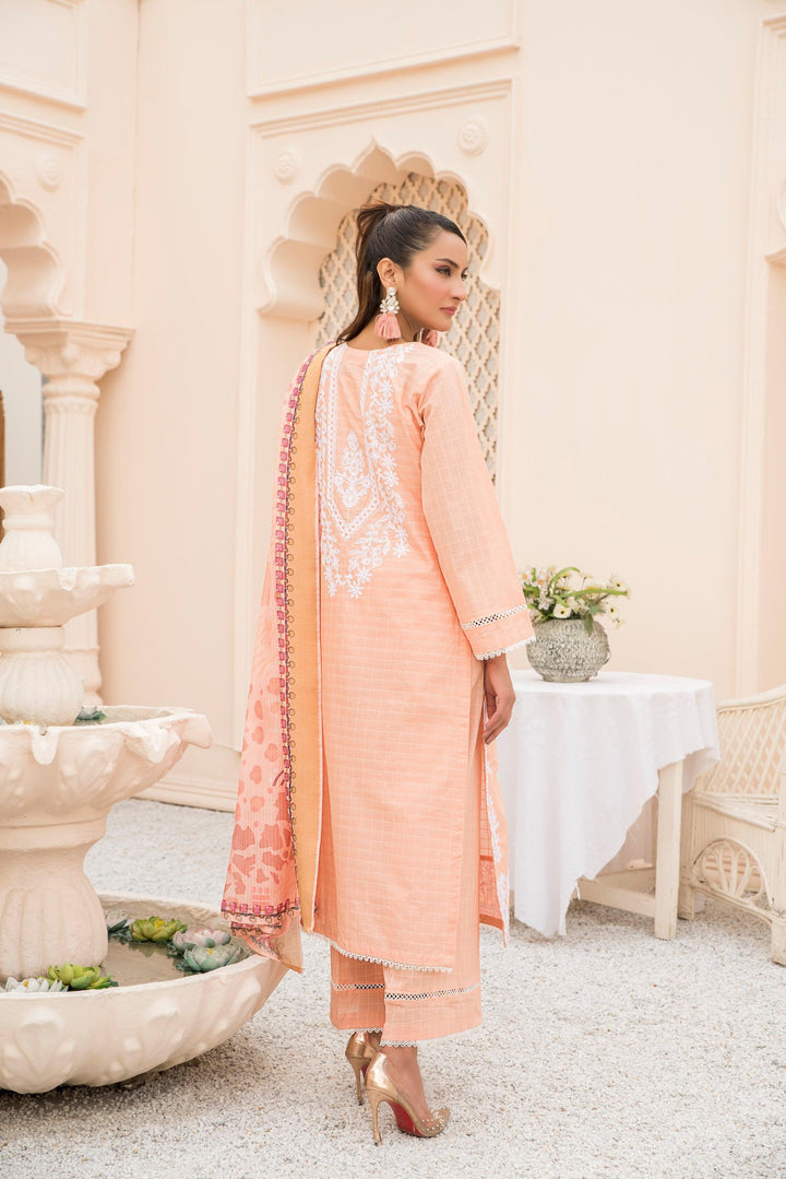 Peach 3 Piece Doria Lawn Suit Luxury Pret - AR-3144 P - ARFARIWAJ