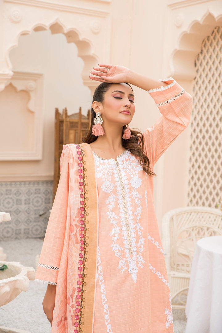 Peach 3 Piece Doria Lawn Suit Luxury Pret - AR-3144 P - ARFARIWAJ