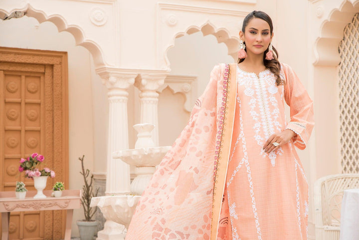 Peach 3 Piece Doria Lawn Suit Luxury Pret - AR-3144 P - ARFARIWAJ