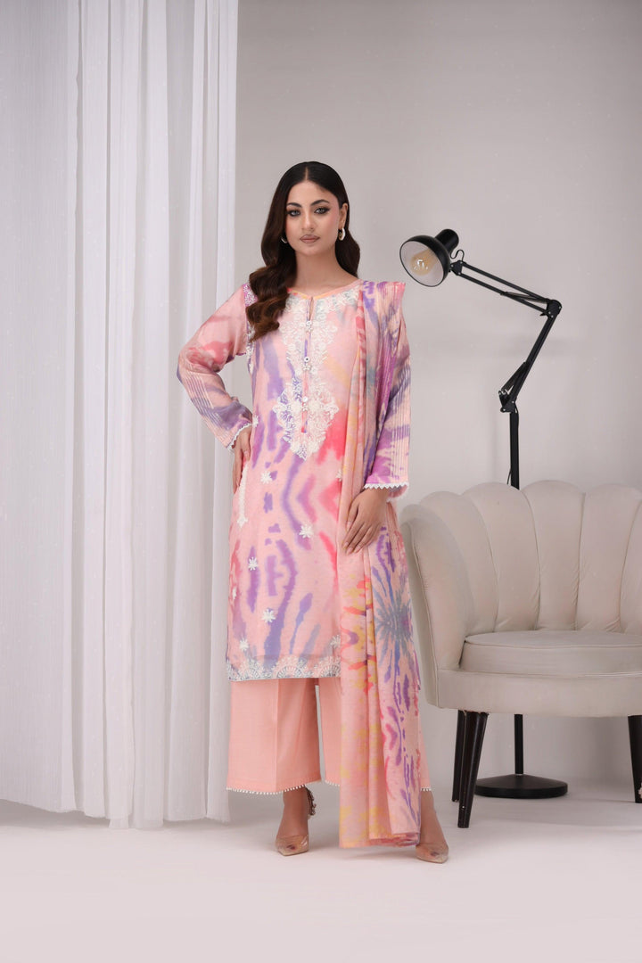 3 Piece Embroidered Cotton Suit Luxury Pret - AR-2785-Rashk-Pink - ARFARIWAJ