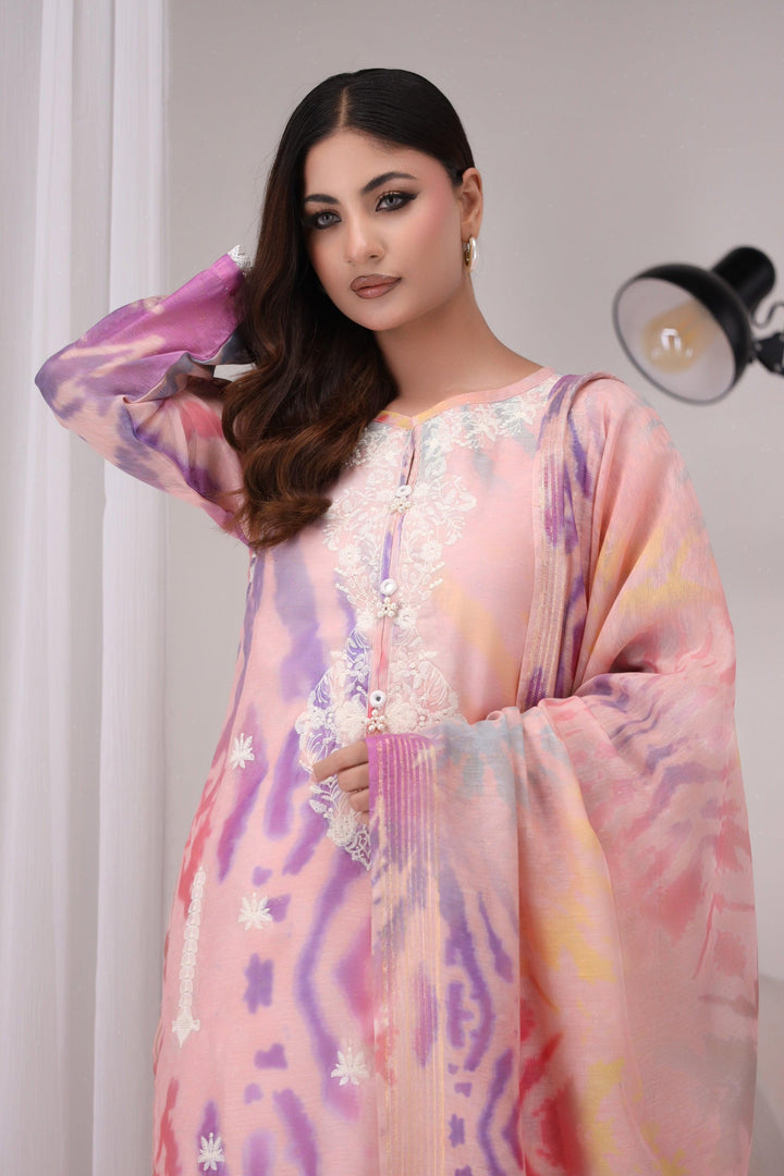 3 Piece Embroidered Cotton Suit Luxury Pret - AR-2785-Rashk-Pink - ARFARIWAJ