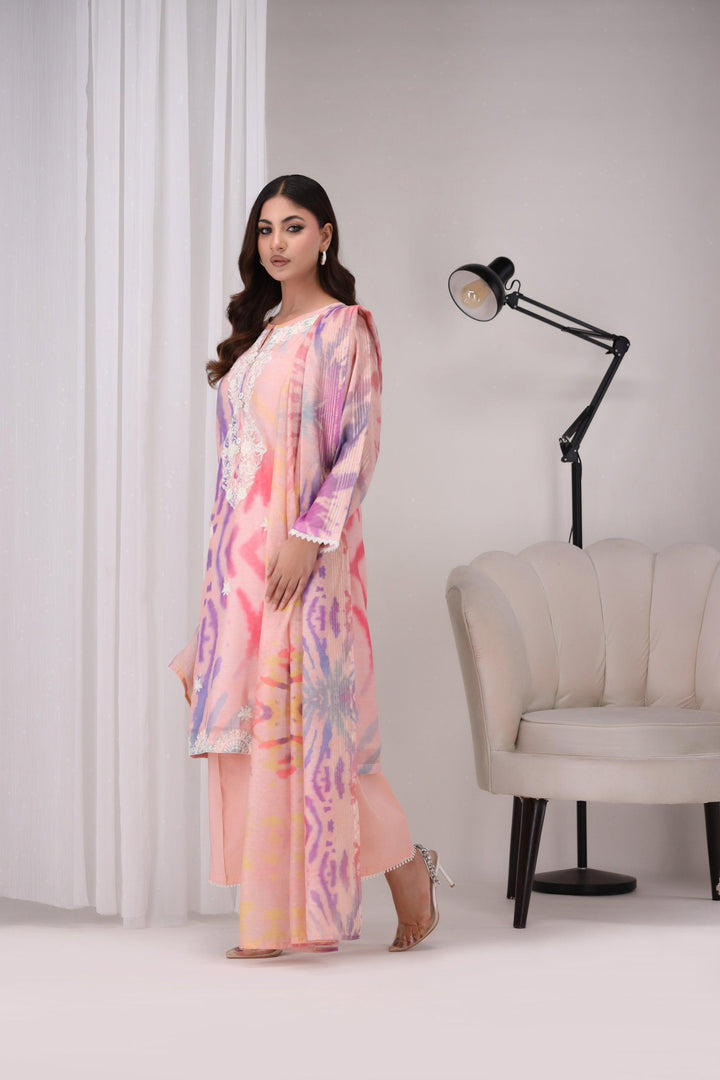 3 Piece Embroidered Cotton Suit Luxury Pret - AR-2785-Rashk-Pink - ARFARIWAJ