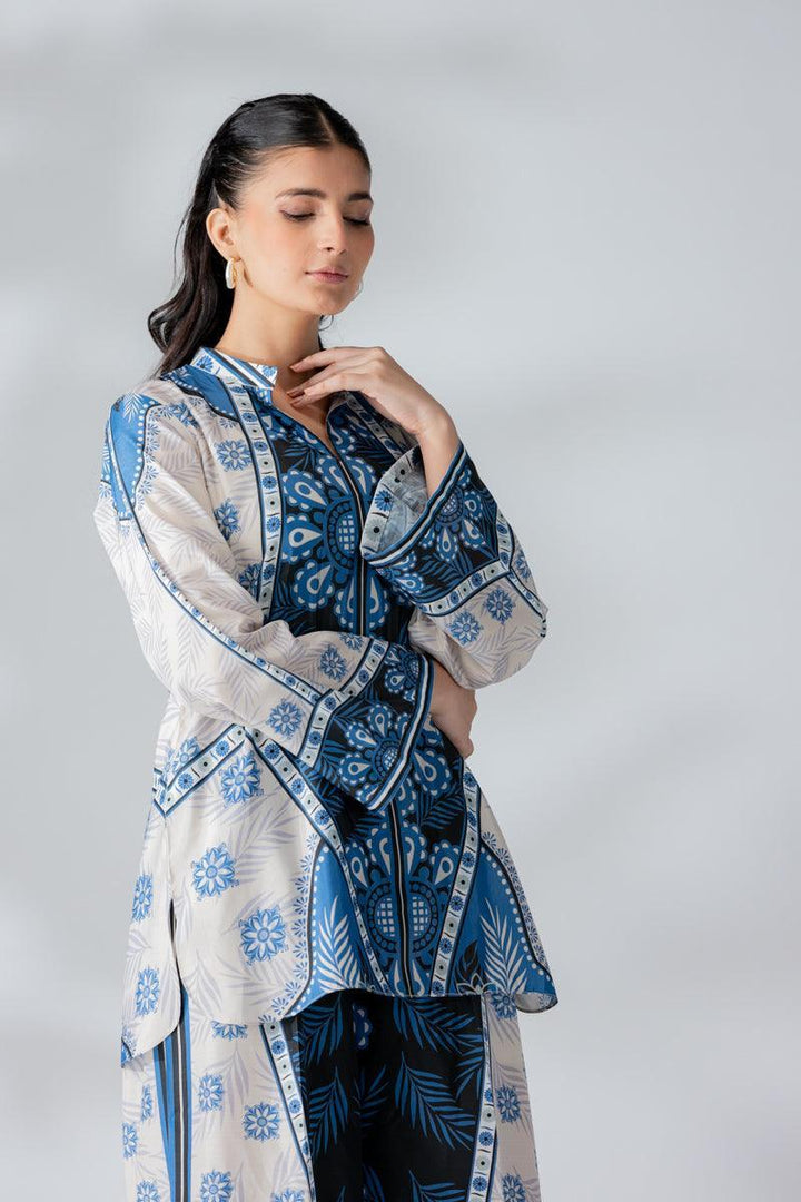 Raw Silk Blue Fusion Blend Co-Ord Set - AR-3508 - ARFARIWAJ