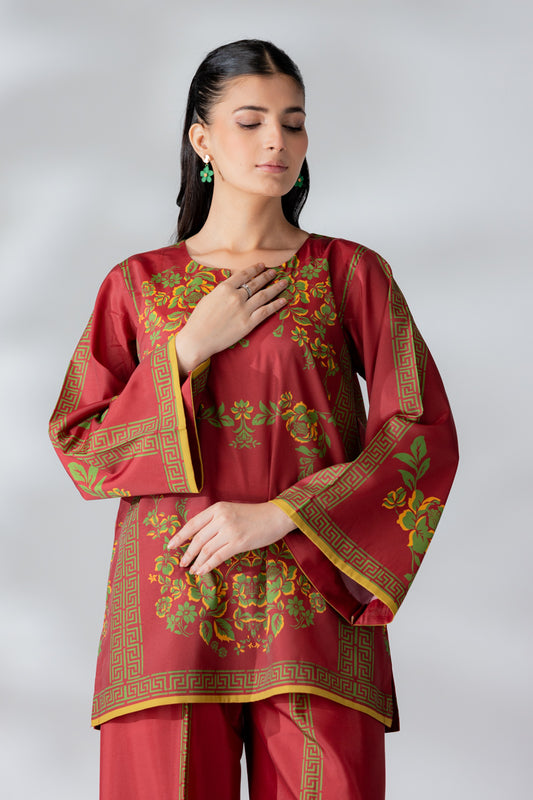 Raw Silk Red Fusion Blend Co-Ord Set - AR-3504 - ARFARIWAJ