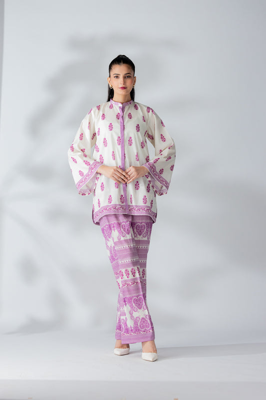 Raw Silk Voilet Fusion Blend Co-Ord Set - AR-3497 - ARFARIWAJ