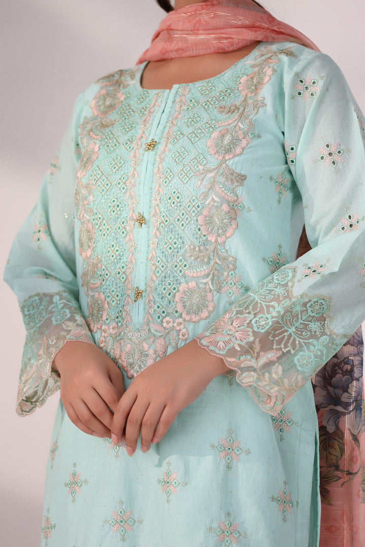 3 Piece Suit Pret Embroidered Luxury Pret - AR-3359-Shaffay- ARFARIWAJ