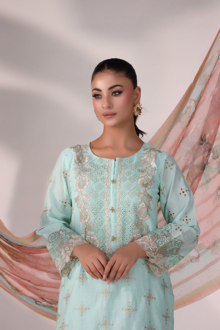 3 Piece Suit Pret Embroidered Luxury Pret - AR-3359-Shaffay- ARFARIWAJ