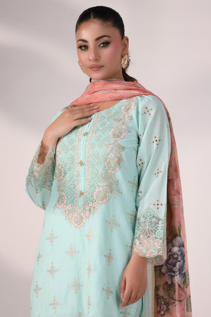 3 Piece Suit Pret Embroidered Luxury Pret - AR-3359-Shaffay- ARFARIWAJ