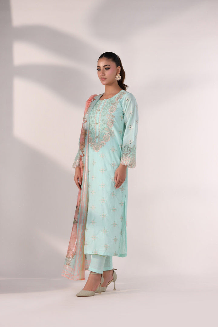 3 Piece Suit Pret Embroidered Luxury Pret - AR-3359-Shaffay- ARFARIWAJ
