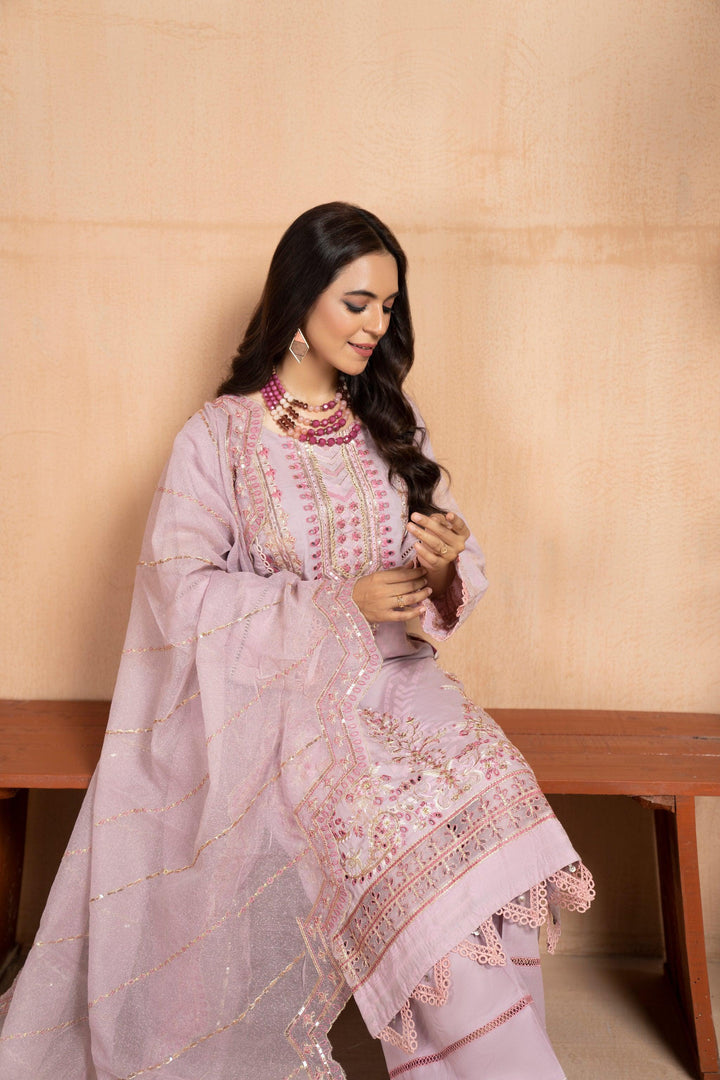 3 Piece Embroidered Suit Luxury Pret - AR-2945 (Snow Orchid) - ARFARIWAJ